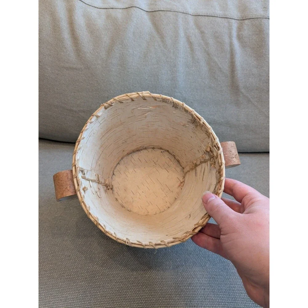 Vintage‎ Birch Bark Basket Native American Ojibwe Hand Made 7''